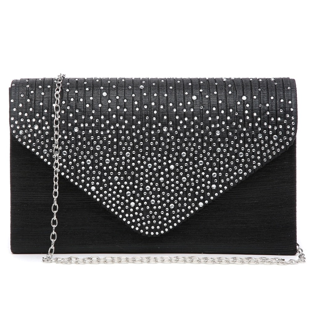 Dasein Rhinestone Ladies Frosted Santin  Clutch  Evening Purse Black/Silver New